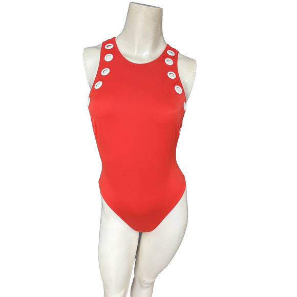 Solid & Striped $129.99 Red Orange One piece Swimsuit Women Ring Bathing Suit XS - Picture 4 of 7